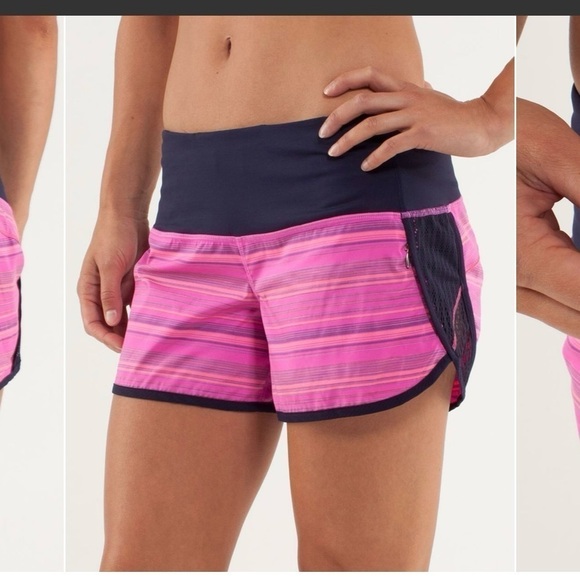 Lululemon Run Sun Sprinter Elevation Stripe Pow Pink Deep Indigo Short Size 4 - Picture 7 of 16